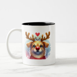 Taza Bicolor Divertido ciervo de nariz rojo de Santa Dog