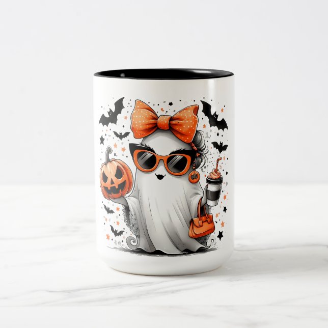 Taza Bicolor Divertido fantasma de Halloween (Centro)