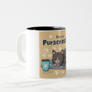Taza Bicolor Divertido gato "Purrcrasator" durmiendo en la lapt