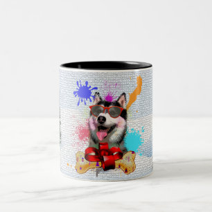 Taza Bicolor Divertido Husky Siberiano Perro Navidad Cute