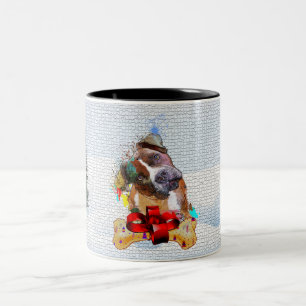 Taza Bicolor Divertido, lindo perro Pittie Yappy Navidad