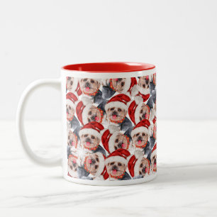 Taza Bicolor Divertido patrón de Navidad de Yorkshire Terrier