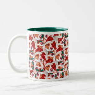 Taza Bicolor Divertido patrón de Navidad del Podengo Portugués