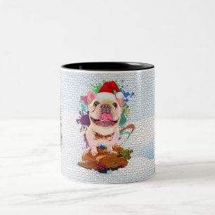 Taza Bicolor Divertido Perrito Francés Bonito Navidad Ladradora