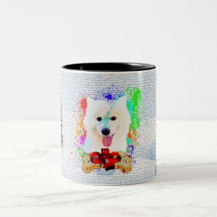 Taza Bicolor Divertido Samoyed Perro Cute Navidad