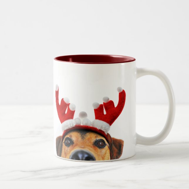 Taza Bicolor Divertidos Navidades Perro reno Antler Cabeza (Derecha)