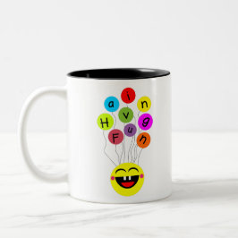 TAZA BICOLOR DIVERTIRSE COLORIDO BALONO SONRIENDO CARA DE REÍR