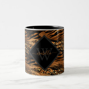 Taza Bicolor Divi Monograma de Letra Moderna con Brillo de Cobr