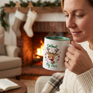 Taza Bicolor Diviértete Navidad Marrón y Verde ''Mi Ciervo''
