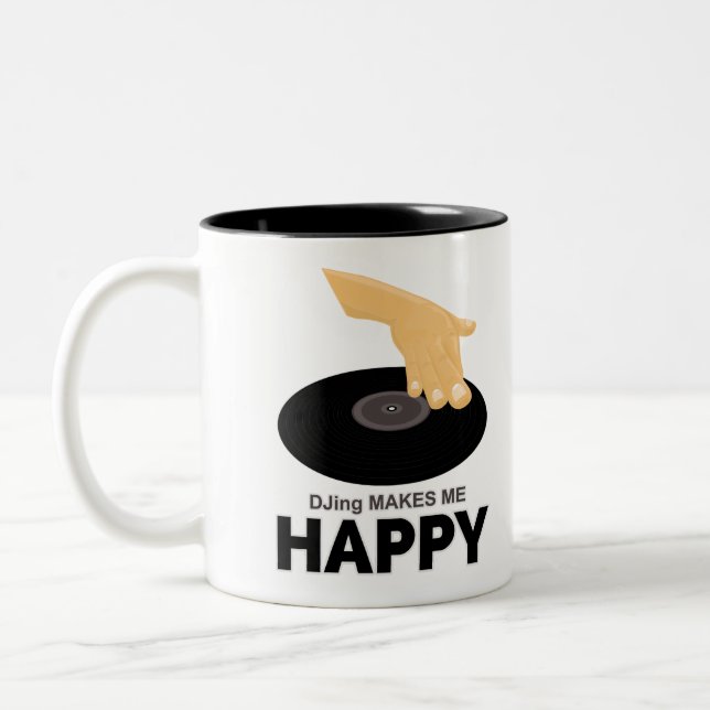 Taza Bicolor DJing me hace feliz (Izquierda)