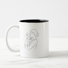 Taza Bicolor Dog Mom Gift Coffee Mug Minimalist Line Art Woman