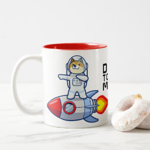 Taza Bicolor Dogecoína Al Crypto Espacial Del Cohete De La Lun