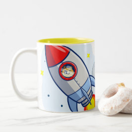 Taza Bicolor Dogecoína Al Crypto Espacial Del Cohete De La Luna