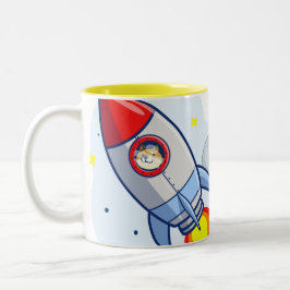Taza Bicolor Dogecoína Al Crypto Espacial Del Cohete De La Luna