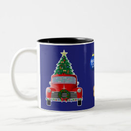 Taza Bicolor Doggie Tret Árbol de Navidad Pequeño Camión Rojo