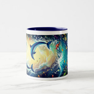 Taza Bicolor Dolphin Coffee Mug