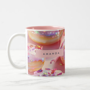 Taza Bicolor Dona Soñada de Glitter Rosa Personalizada Pastel