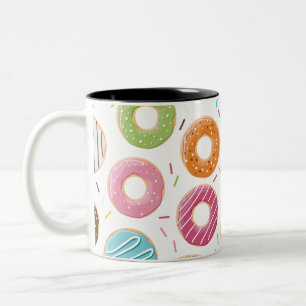 Taza Bicolor Donas rosa azul y mordiscos patrón de chocolate
