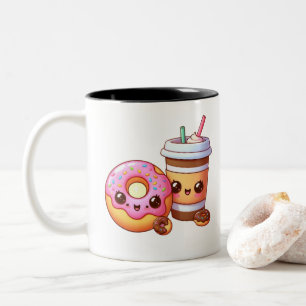 Taza Bicolor Donut & Café Adorables - Comida Arte Kawaii