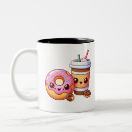 Taza Bicolor Donut & Café Adorables - Comida Arte Kawaii