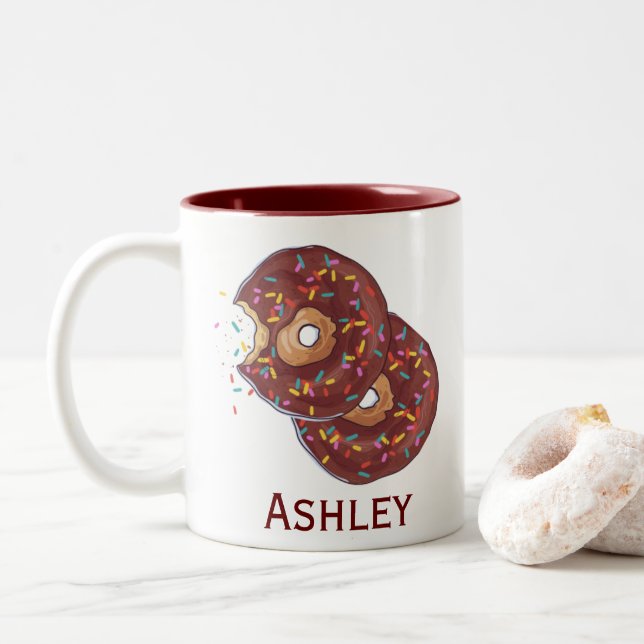 Taza Bicolor Donut de chocolate doble personalizado con salpica (Con donut)