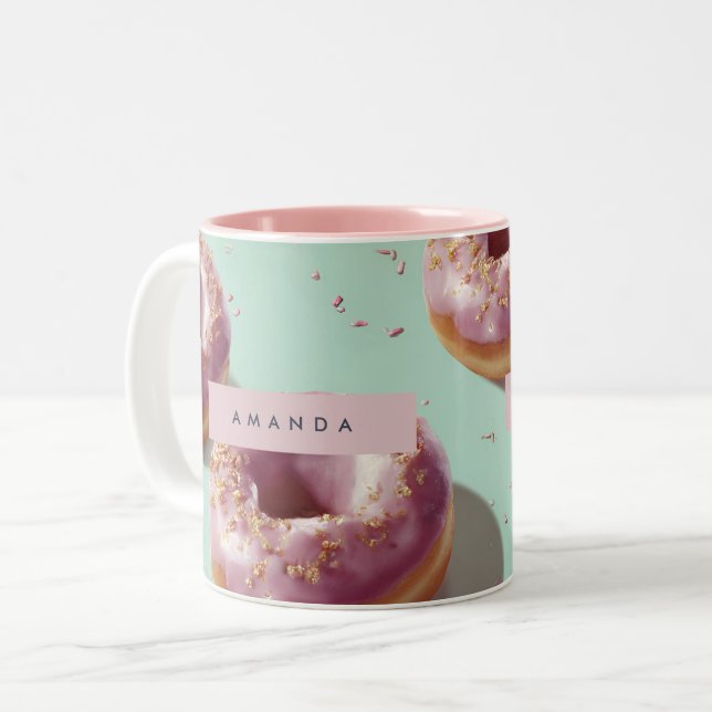 Taza Bicolor Donuts y rociadores personalizados para pasteles (Anverso izquierdo)