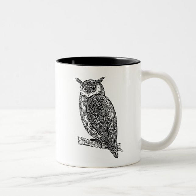 Taza Bicolor Doodle animal del búho del tótem salvaje (Derecha)