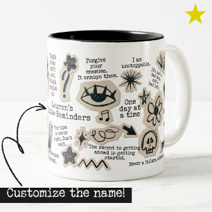 Taza Bicolor Doodle de Afirmación Diaria Pegatina Nombre Person