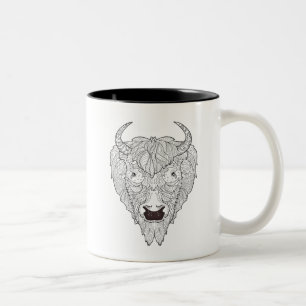 Taza Bicolor Doodle de la cabeza del bisonte