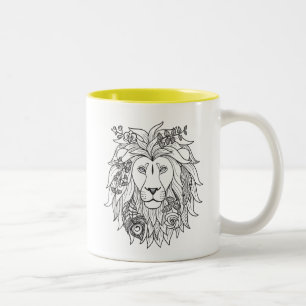 Taza Bicolor Doodle del león y de las flores