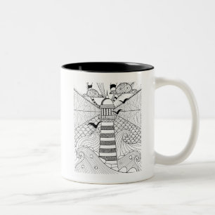 Taza Bicolor Doodle dibujado mano del faro