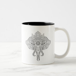 Taza Bicolor Doodle inspirado cabeza del elefante