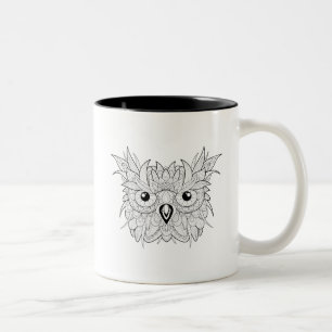Taza Bicolor Doodle lindo del retrato del búho