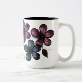 Taza Bicolor Doodle metálico Arte Floral - Flor Grabado en reli