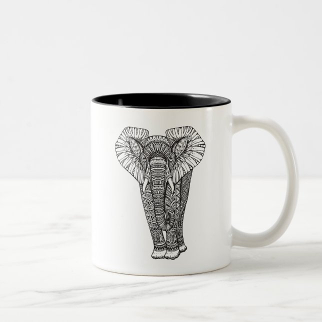 Taza Bicolor Doodle modelado fantasía del elefante (Derecha)