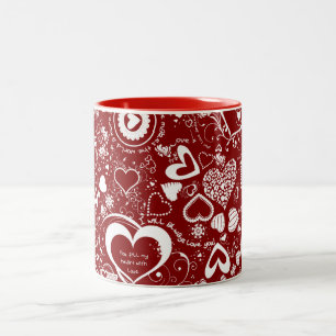 Taza Bicolor Doodles de amor de corazón café Mug