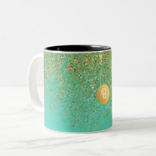 Taza Bicolor Dorado Brillo & Turquesa Acuático Glam Monograma P