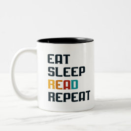 Taza Bicolor Dormir de comer leer repetir tazón de café para el