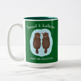 Taza Bicolor Dos adorables nutrias Custom Nombre Día de San Val