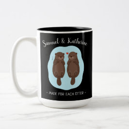 Taza Bicolor Dos adorables nutrias lindas Día de San Valentín n