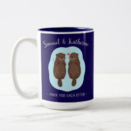 Taza Bicolor Dos adorables nutrias lindas Día de San Valentín n