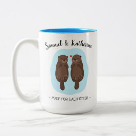 Taza Bicolor Dos adorables nutrias lindas Día de San Valentín n