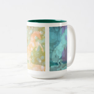 Taza Bicolor Dos caballos y un unicornio (amarillo/verde azulad