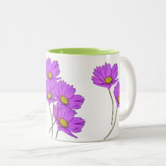 Taza Bicolor Dos Cosmos Purpúreas Florales
