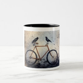 Taza Bicolor Dos cuervos en bicicleta