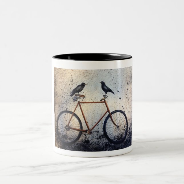 Taza Bicolor Dos cuervos en bicicleta (Centro)
