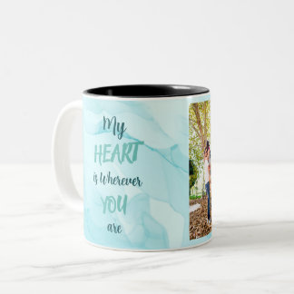 Taza Bicolor Dos fotos personalizadas de mármol verde azulado 