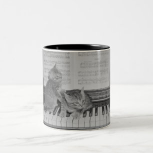 Taza Bicolor Dos gatitos que se sientan en el teclado de piano