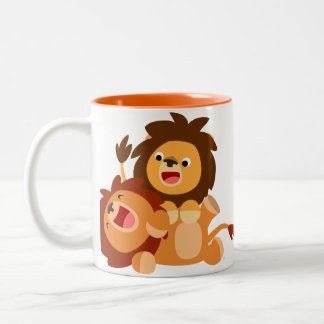 Taza Bicolor Dos jugosos y juguetones leones Personalizados
