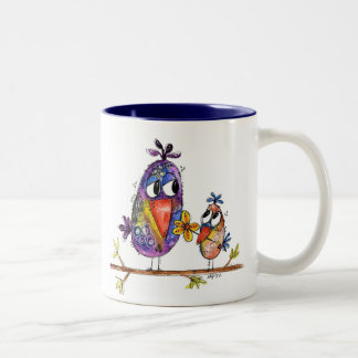 Taza Bicolor Dos pájaros malcriados y singulares